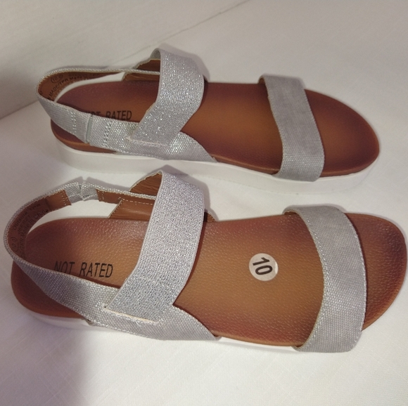 Silver slip on straps platform sandals size 10 - Picture 2 of 9